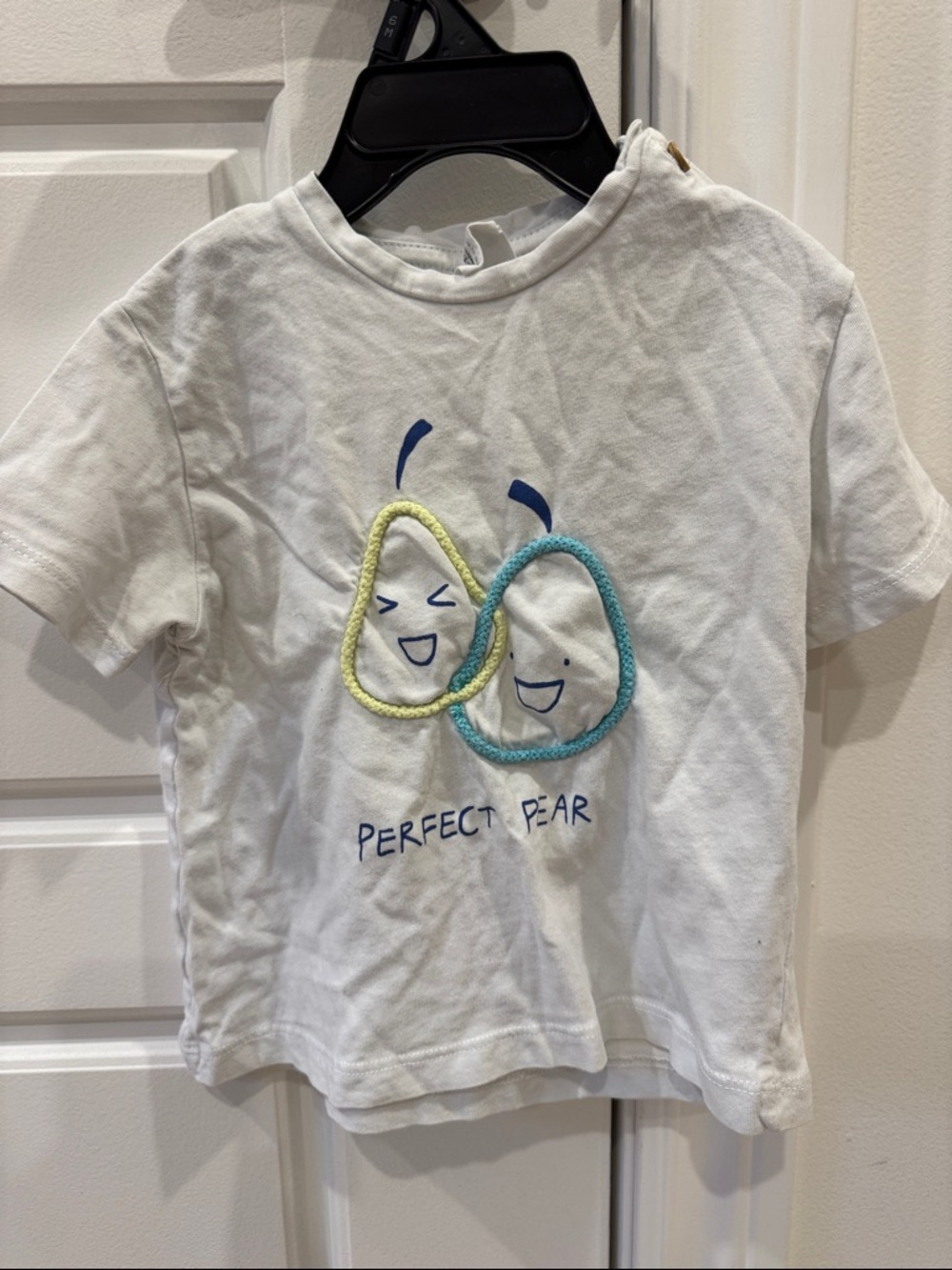 Zara White Kids Tee with Yellow & Teal Pear Graphic
